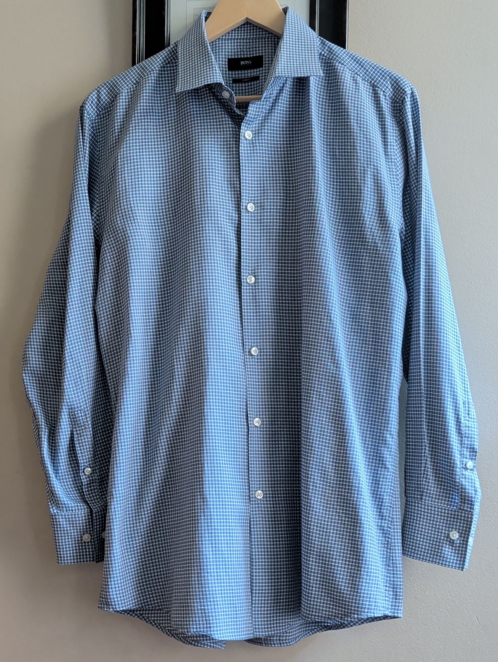 Hugo Boss Blue Check Slim-Fit Dress Shirt